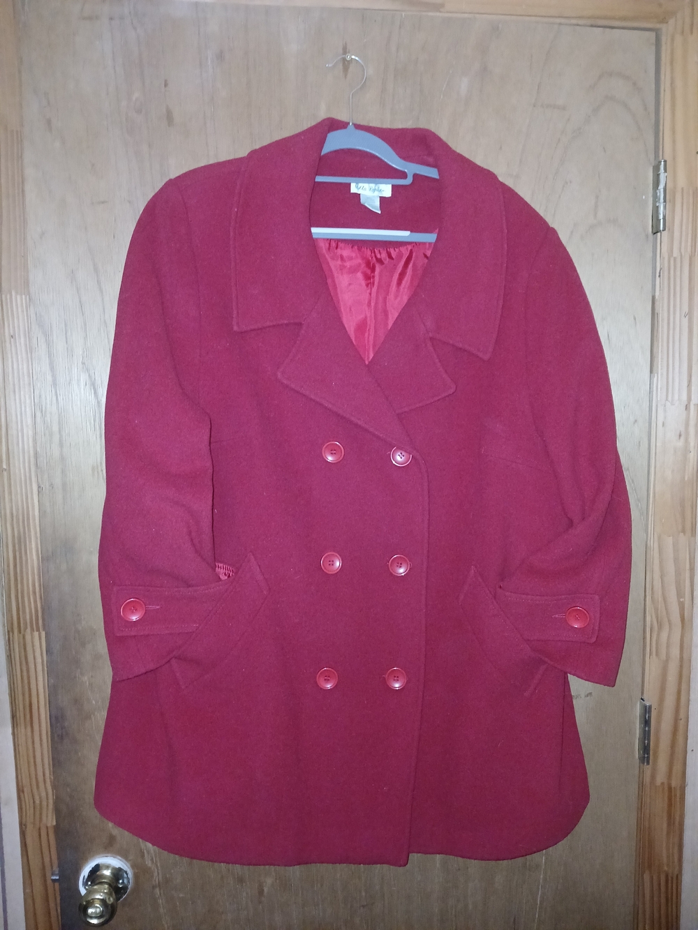 Classic Double-Breasted Women's Wool Peacoat - Red Ulla Polken
